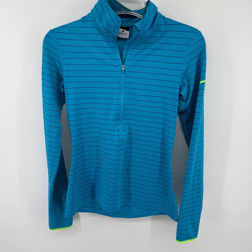 Nike Pro Dri-FIT Womens Small Blue Striped Quarter Zip Long Sleeve Top - Picture 1 of 5